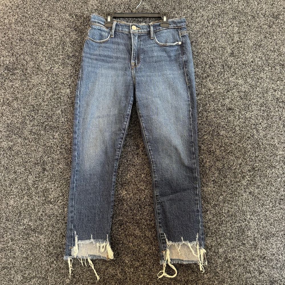 FRAME Le High Straight Hallam Chew‎ Raw Frayed Hem Jean 27